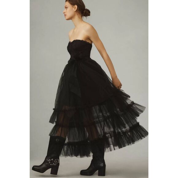 Pilcro Strapless Tulle Lace Midi Dress - Picture 4 of 10